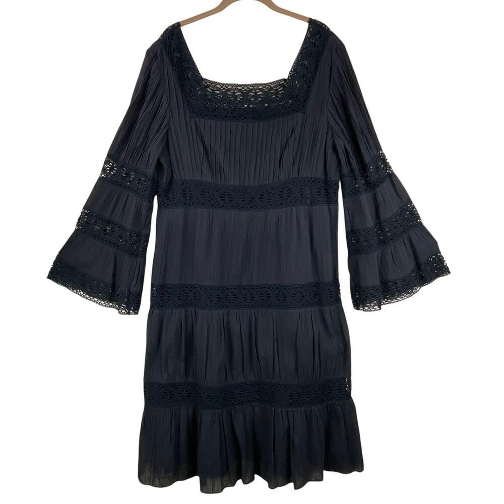 Spenser Jeremy Boho Tiered Lace Trimmed Dress Size 14 Black Romantic Witch